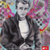 Instagram likes and followers. James Dean. Graffiti art, spray paint, stencil dots, paint runs, pink, red, black. Black and white vintage actors. This is an artists commentary on our modern culture and the obsession of our culture with the approval of our peers and the world.